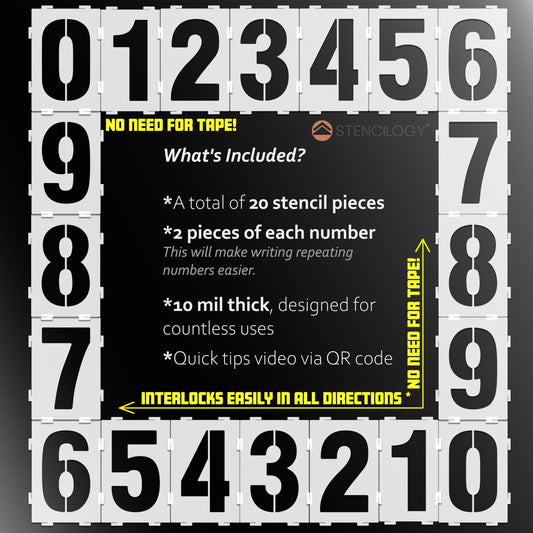 Stencilogy® Interlocking Number Stencil Set – 20 Reusable Pieces for Numbers 0–9 – Durable 10 Mil Plastic – for Wood, Walls, Signs, Crafts
