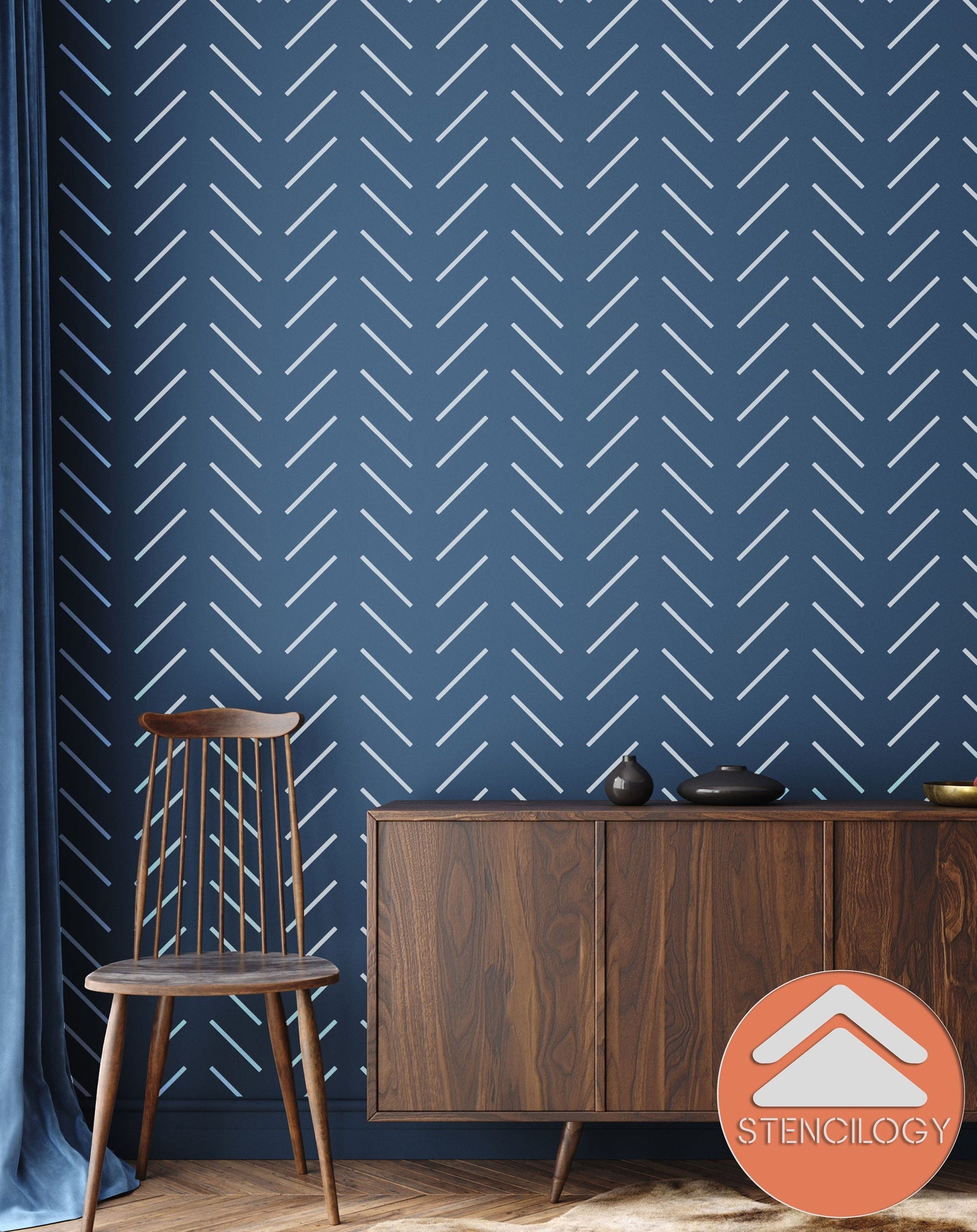 THAMES - XL Wall Stencil Herringbone Minimal / Large Allover Wall Stencils for Painting / Stencils For Walls / Chevron Wall Stencil Pattern