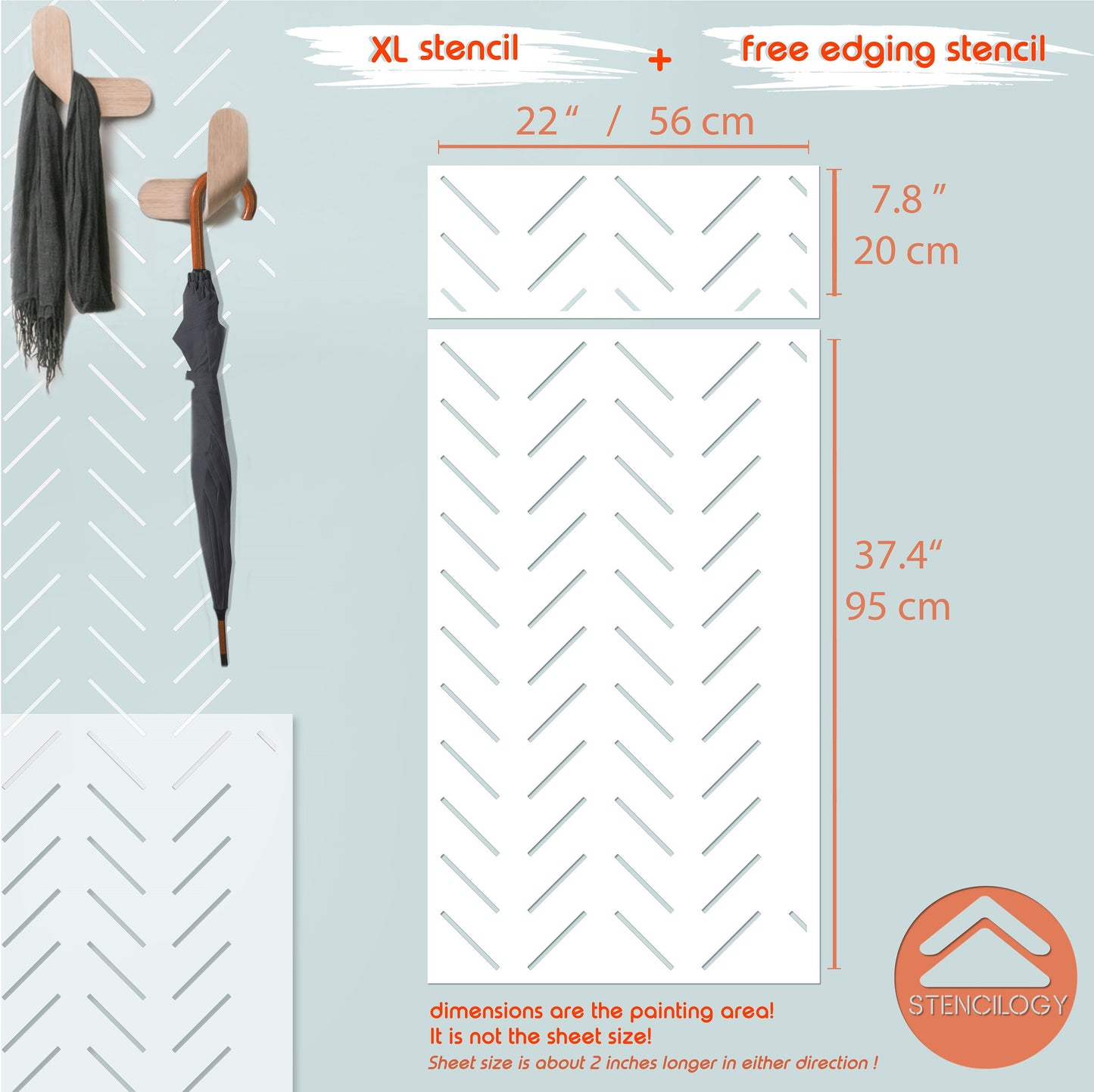 THAMES - XL Wall Stencil Herringbone Minimal / Large Allover Wall Stencils for Painting / Stencils For Walls / Chevron Wall Stencil Pattern