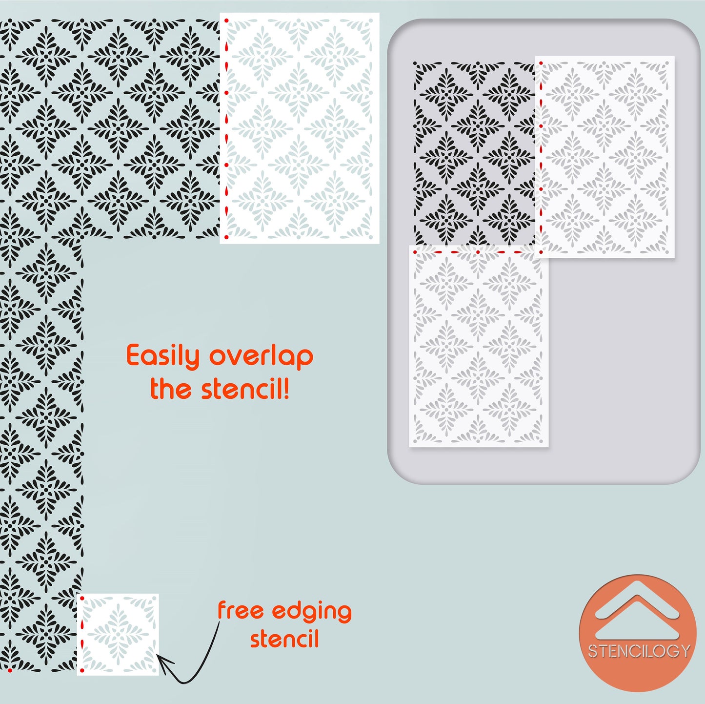 PECHORA - Large Floral Wall Stencil Pattern / Wall Stencils for Painting / Stencils For Walls / Flower Leaf Stencils / Damask WALL STENCIL