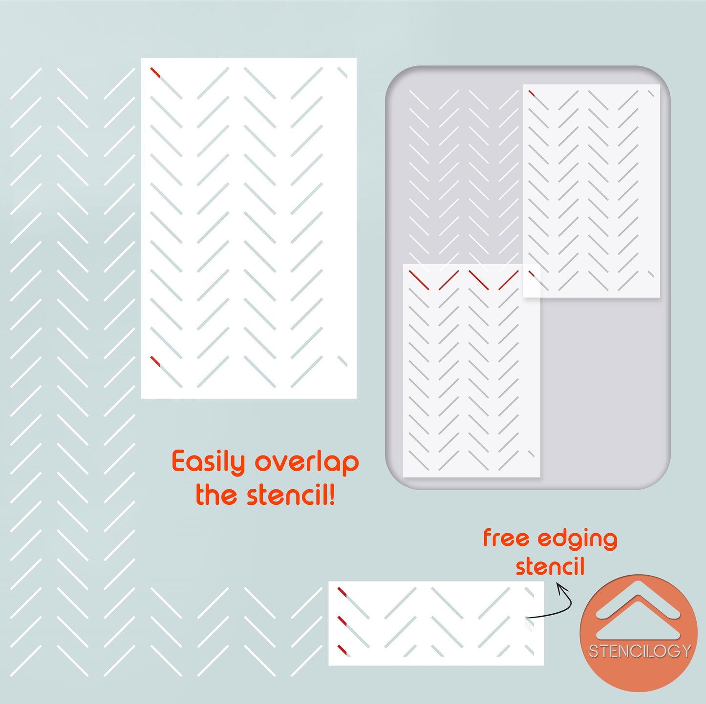 THAMES - XL Wall Stencil Herringbone Minimal / Large Allover Wall Stencils for Painting / Stencils For Walls / Chevron Wall Stencil Pattern