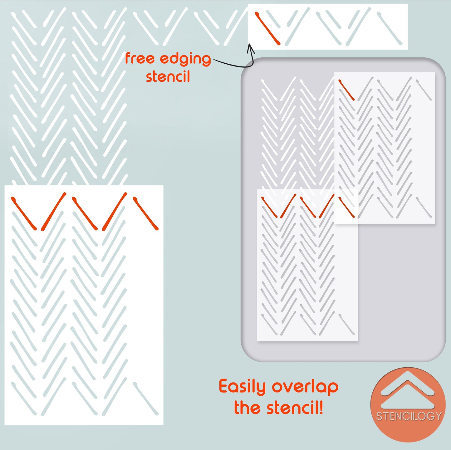 VOLGA - XL Wall Stencil - Herringbone Hand Drawn / Large Allover Wall Stencils for Painting / Stencils For Walls / Minimal Stencil Pattern