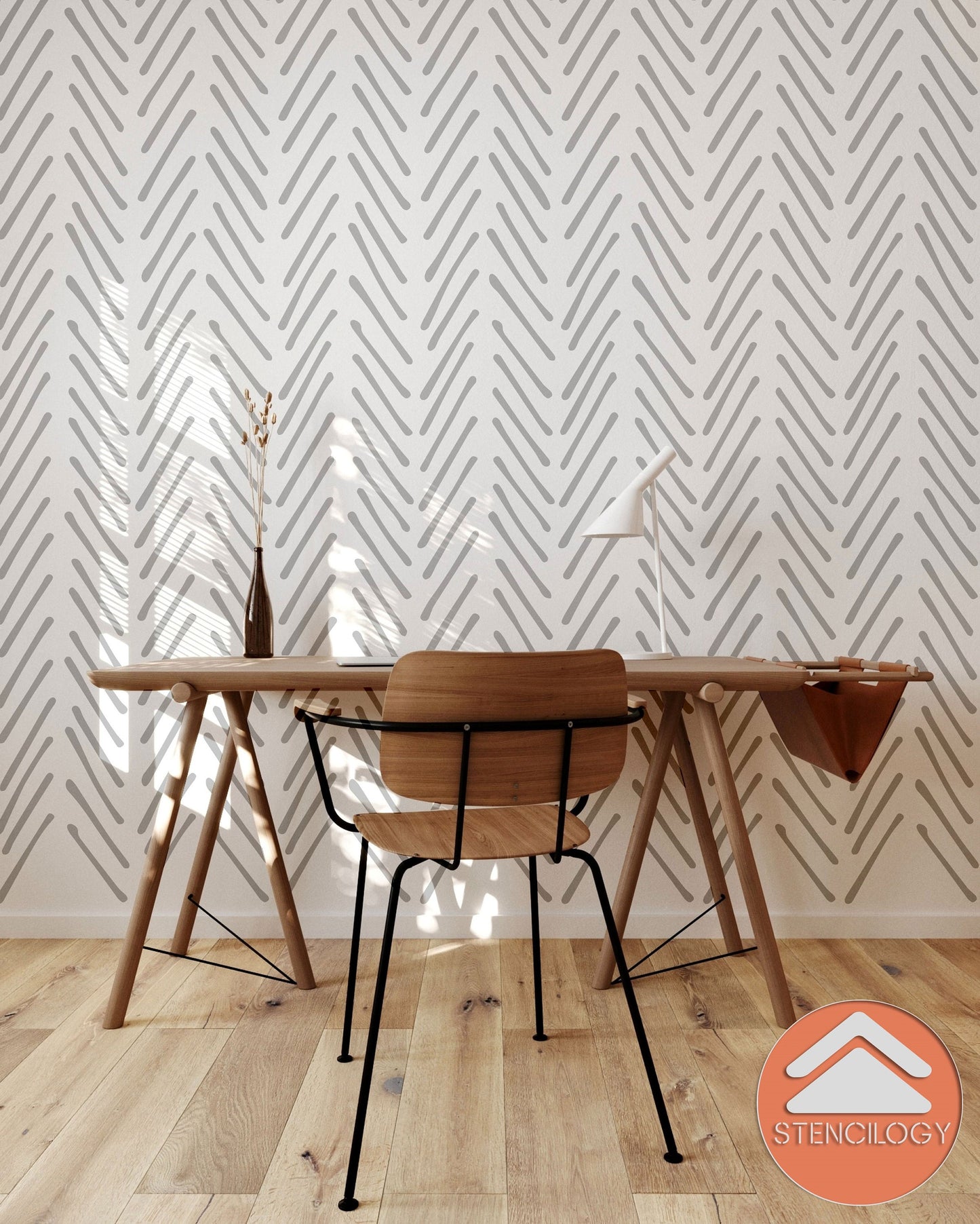 VOLGA - XL Wall Stencil - Herringbone Hand Drawn / Large Allover Wall Stencils for Painting / Stencils For Walls / Minimal Stencil Pattern