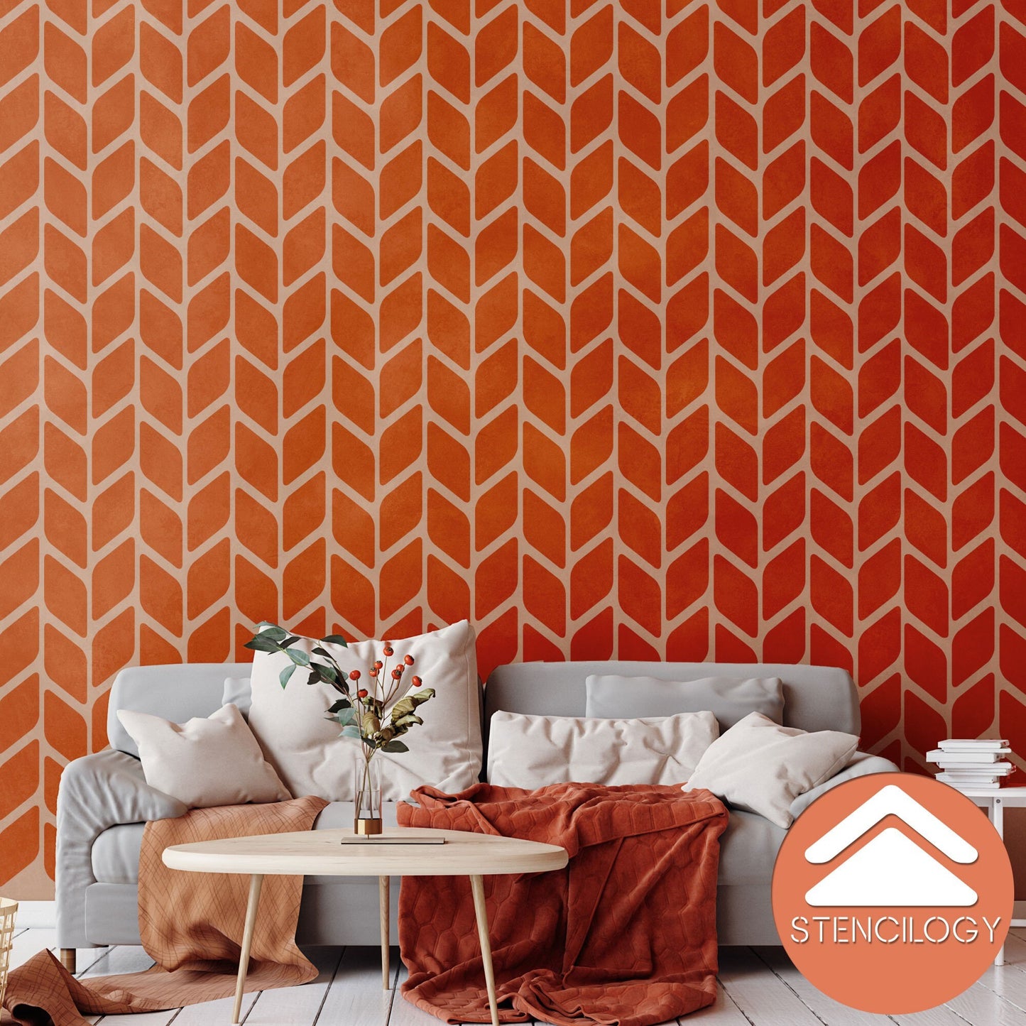 TUNA - Herringbone - Chevron / Large Allover Wall Stencils for Painting / Stencils For Walls / Minimal Wall Stencil Pattern / WALL STENCIL