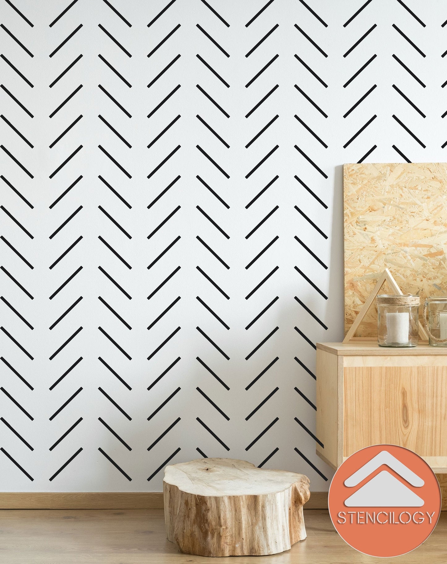 THAMES - XL Wall Stencil Herringbone Minimal / Large Allover Wall Stencils for Painting / Stencils For Walls / Chevron Wall Stencil Pattern