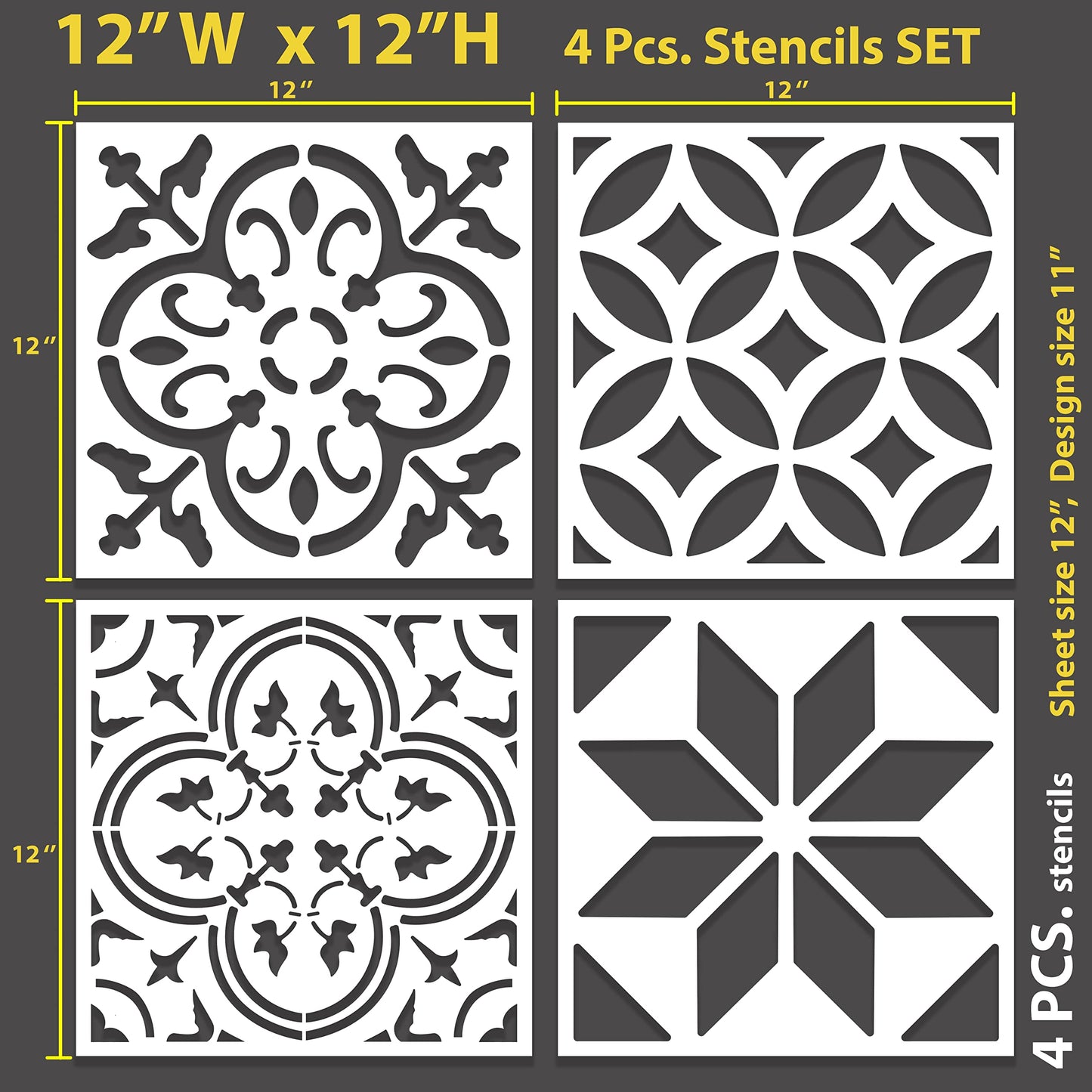 4 pcs. / Tile Stencil Set, Reusable Tile Stencils Set for Painting, Furniture, Floor/Household Paint Wall Stencils