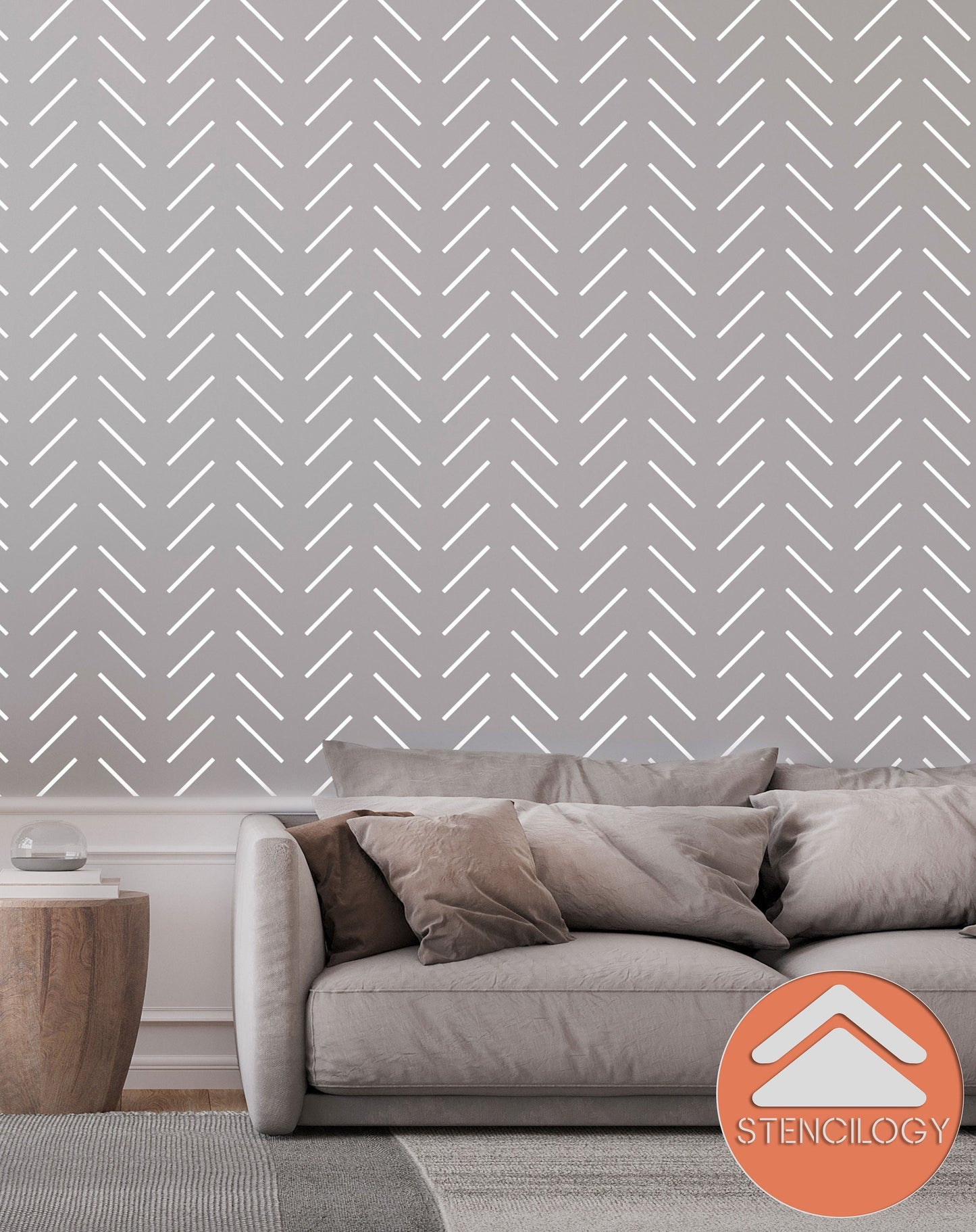 THAMES - XL Wall Stencil Herringbone Minimal / Large Allover Wall Stencils for Painting / Stencils For Walls / Chevron Wall Stencil Pattern