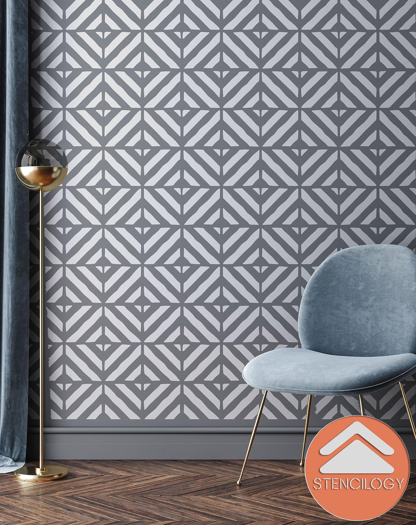 SAMARA- XL Wall Stencil, Modern Stencil, Large Allover Wall Stencils for Painting, Large Ethnic Geometric Wall Stencil