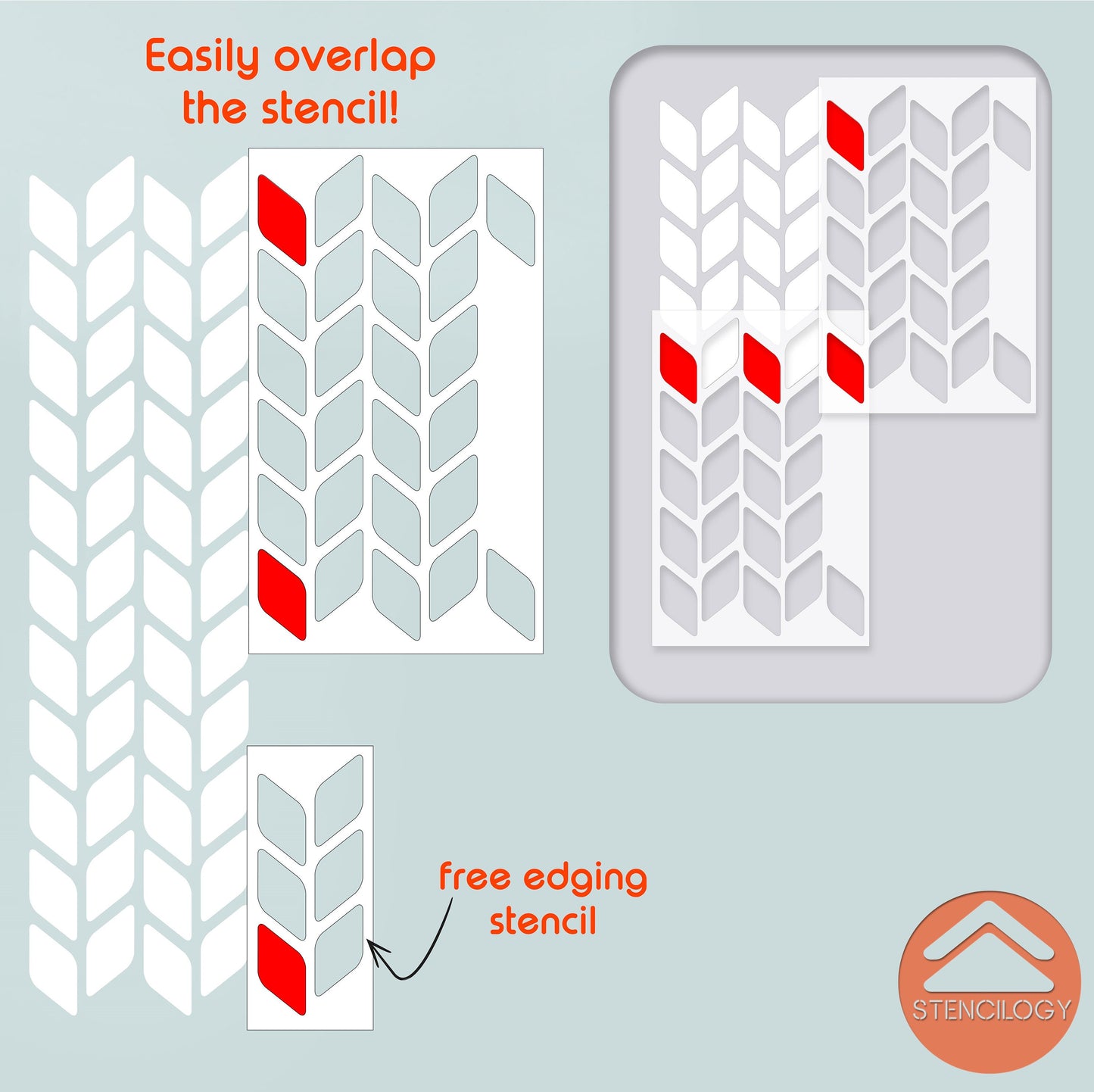 TUNA - Herringbone - Chevron / Large Allover Wall Stencils for Painting / Stencils For Walls / Minimal Wall Stencil Pattern / WALL STENCIL