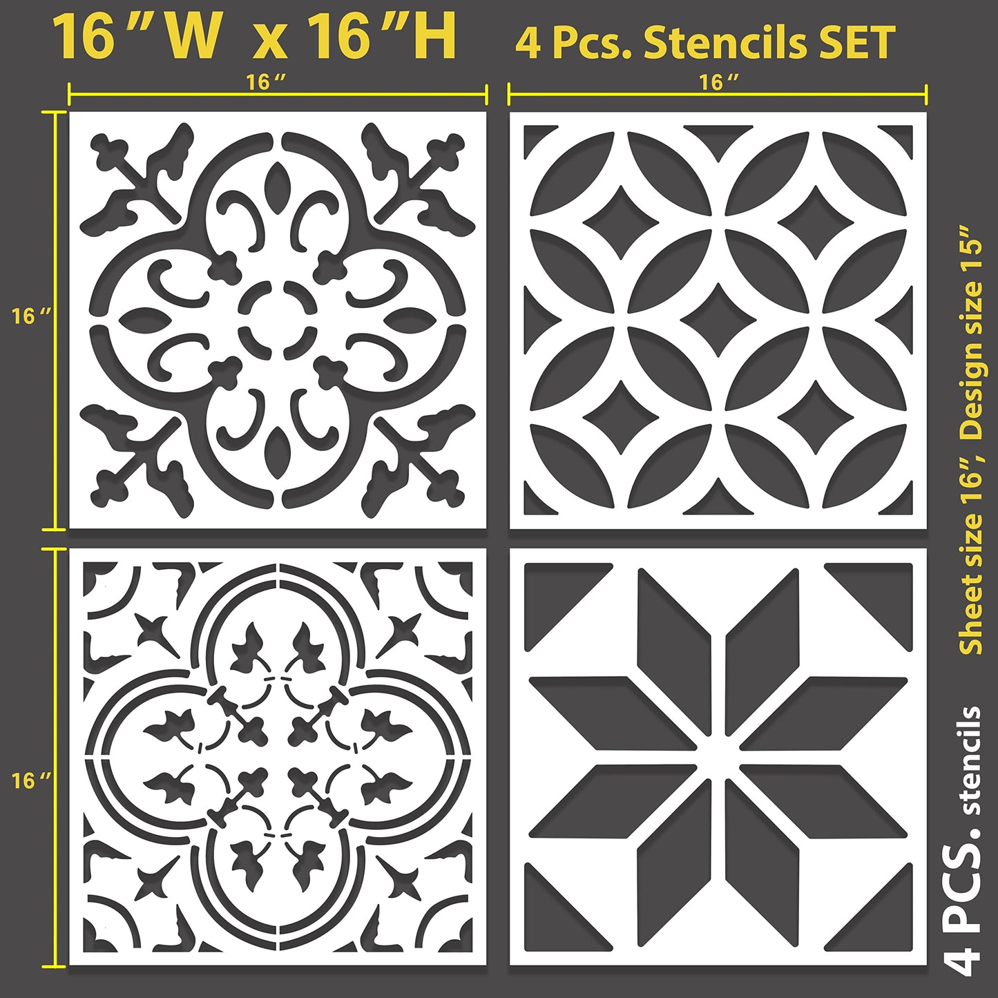 4 pcs. / Tile Stencil Set, Reusable Tile Stencils Set for Painting, Furniture, Floor/Household Paint Wall Stencils