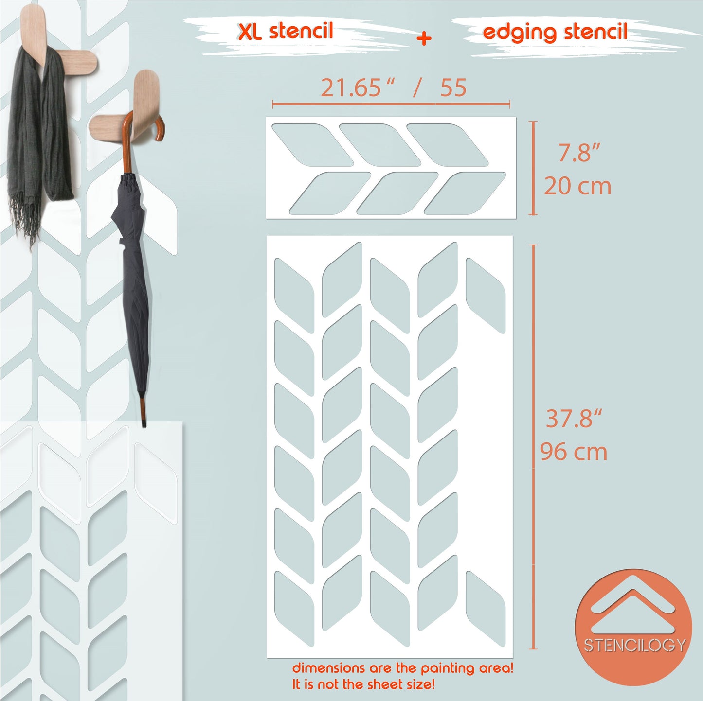 TUNA - Herringbone - Chevron / Large Allover Wall Stencils for Painting / Stencils For Walls / Minimal Wall Stencil Pattern / WALL STENCIL