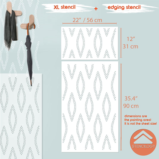 URAL- XL Wall Stencil, Large Allover Wall Stencils for Painting, Stencils for Walls, Large Sashiko Scandinavian Wall Stencil