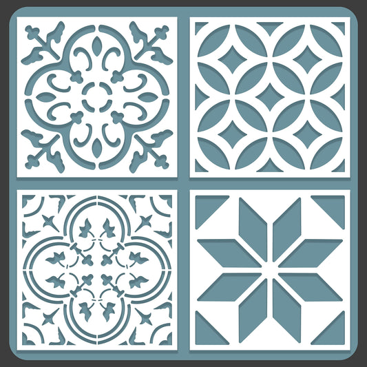 4 pcs. / Tile Stencil Set, Reusable Tile Stencils Set for Painting, Furniture, Floor/Household Paint Wall Stencils