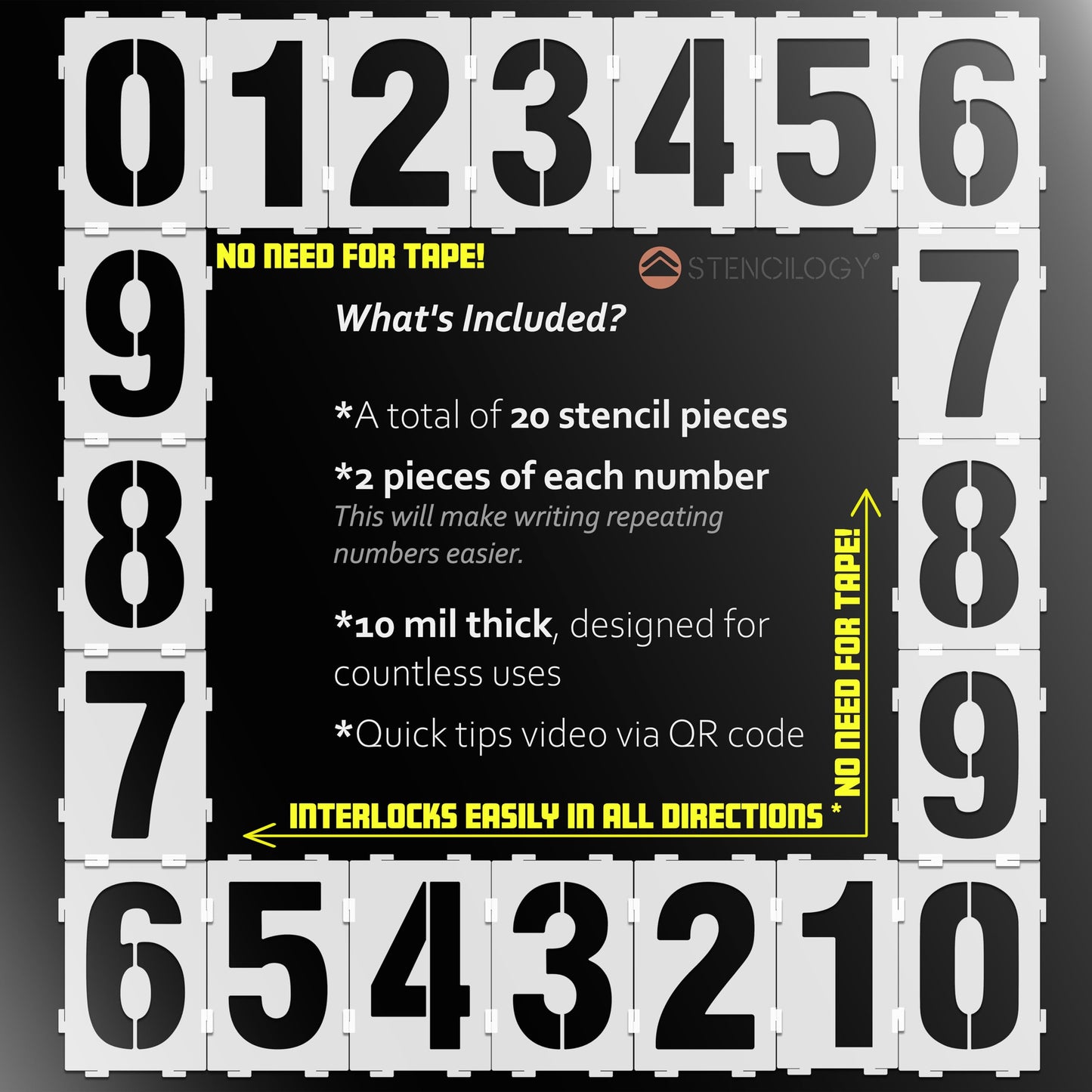Stencilogy® Interlocking Number Stencil Set – 20 Reusable Pieces for Numbers 0–9 – Durable 10 Mil... - View 2 | Stencilogy