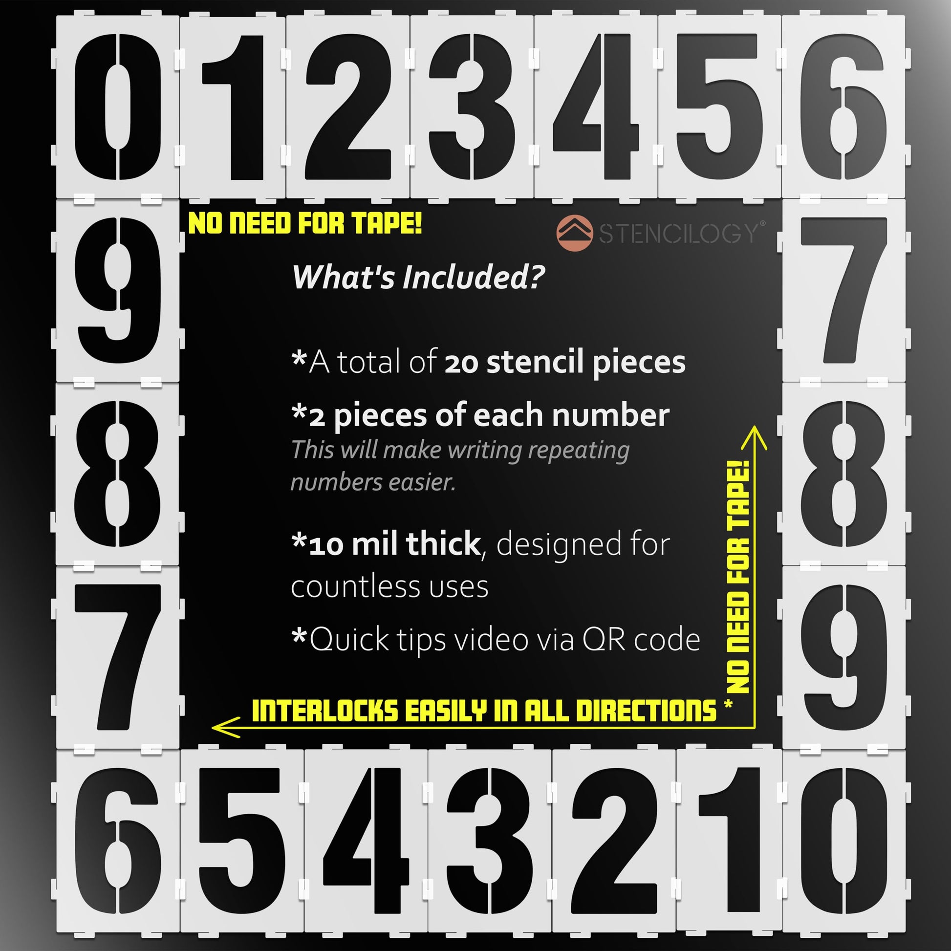 Stencilogy® Interlocking Number Stencil Set – 20 Reusable Pieces for Numbers 0–9 – Durable 10 Mil... - View 2 | Stencilogy