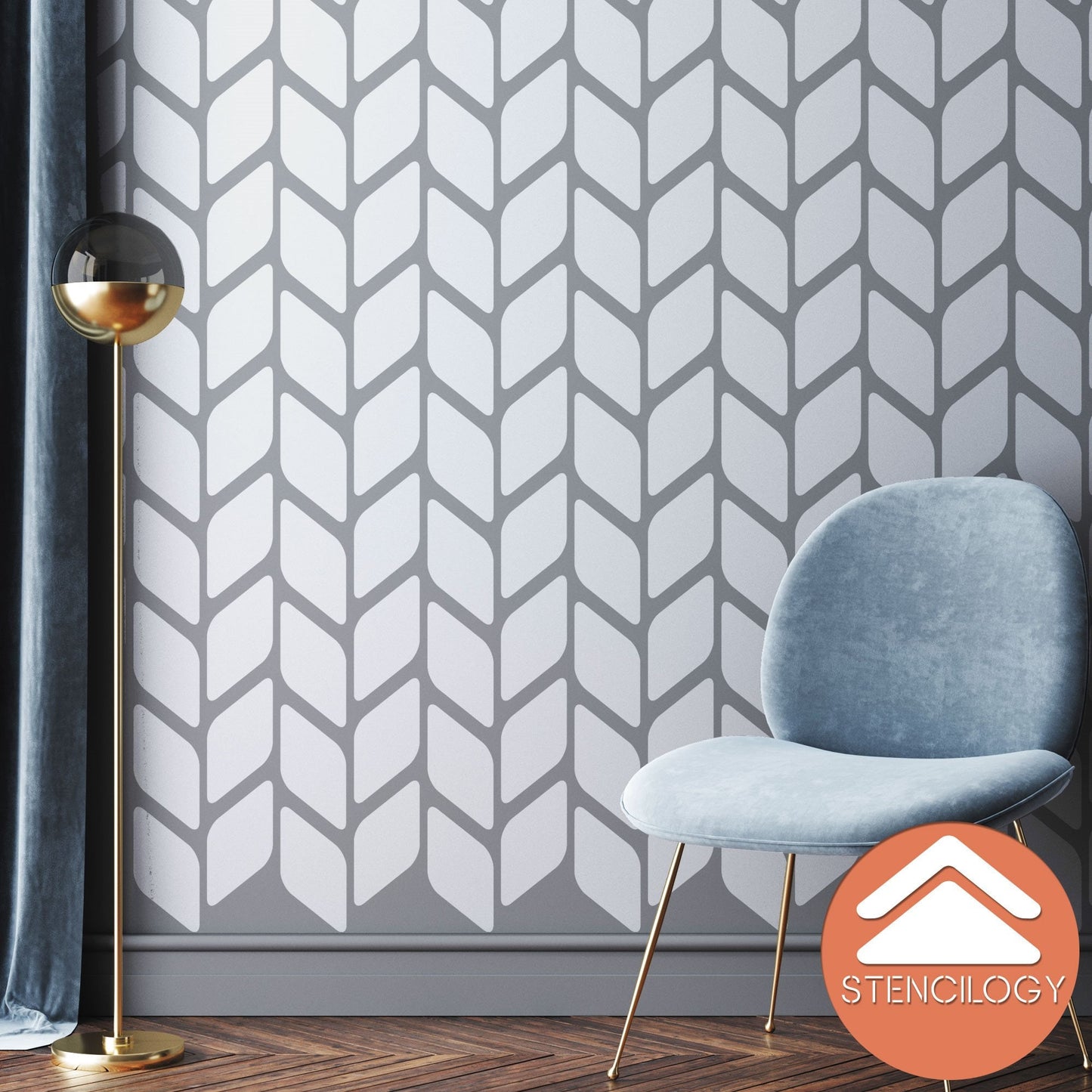 TUNA - Herringbone - Chevron Stencil - View 3 | Stencilogy