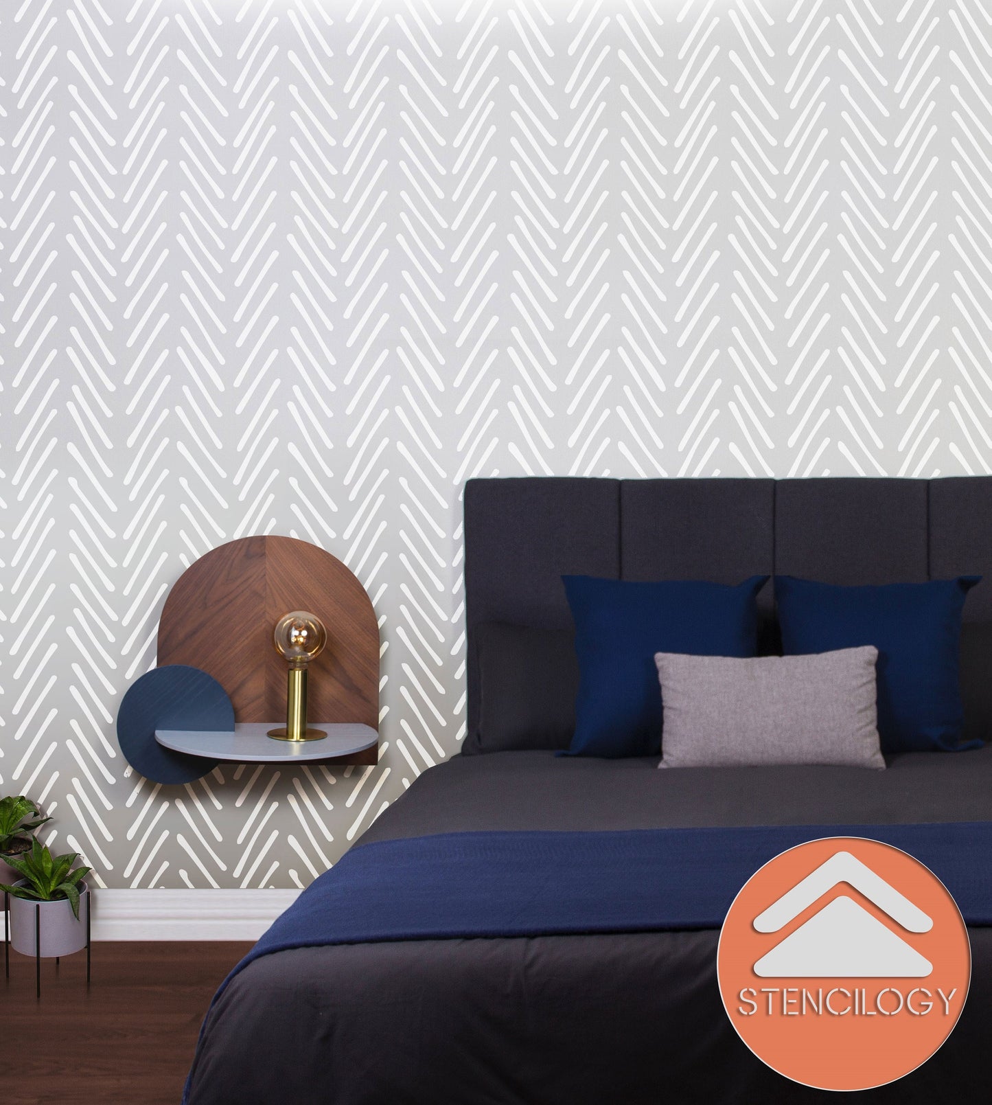 VOLGA - XL Wall Stencil - Herringbone Hand Drawn / Large Allover Wall Stencils for Painting / Stencils For Walls / Minimal Stencil Pattern