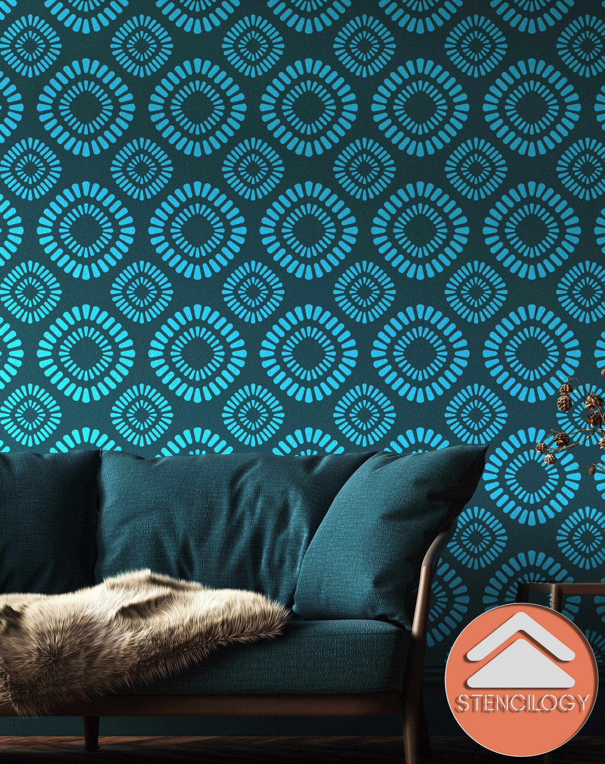 ASI - Large Floral Wall Stencil Pattern - View 4 | Stencilogy