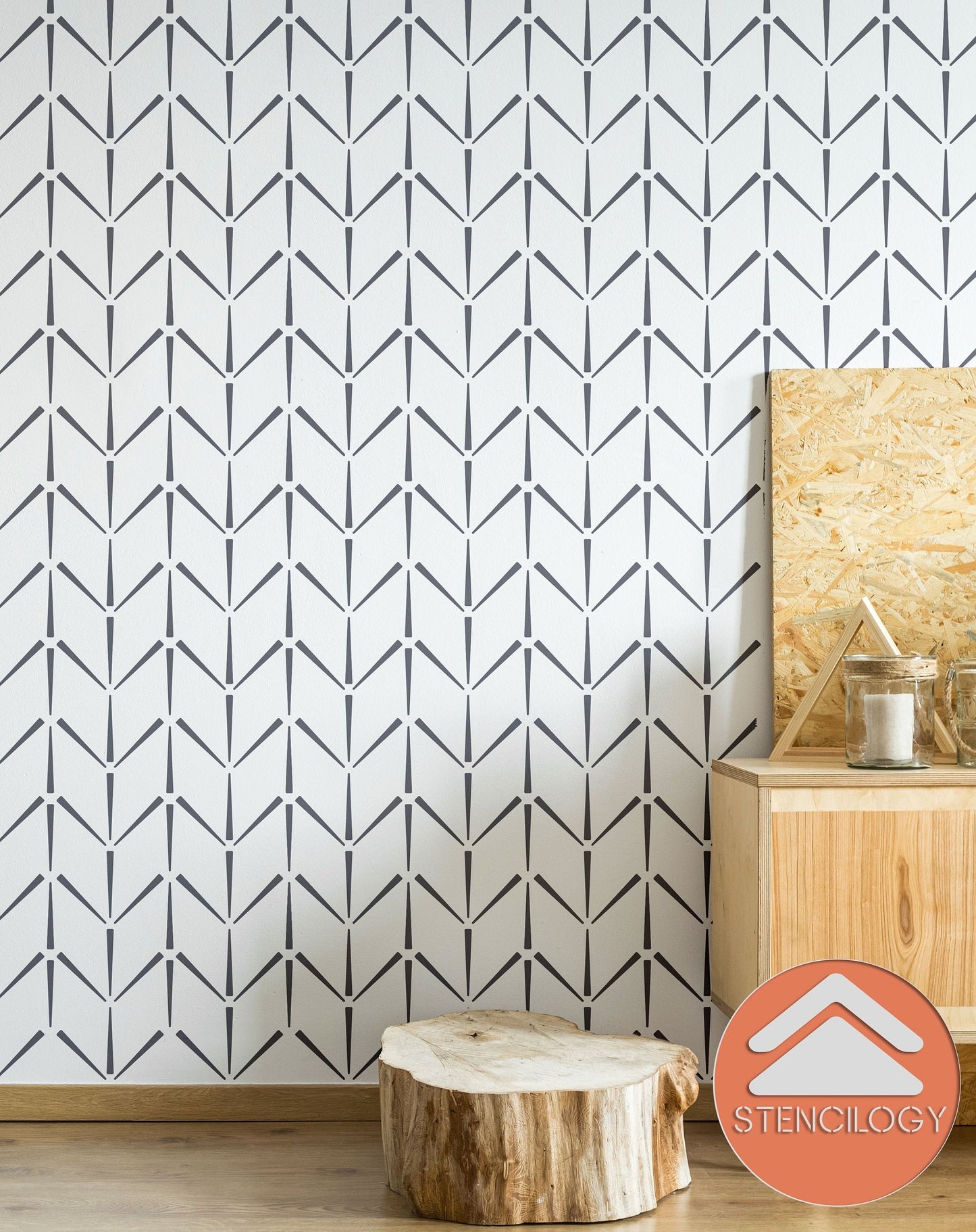 SEN - XL Wall Stencil Herringbone Boho - View 3 | Stencilogy