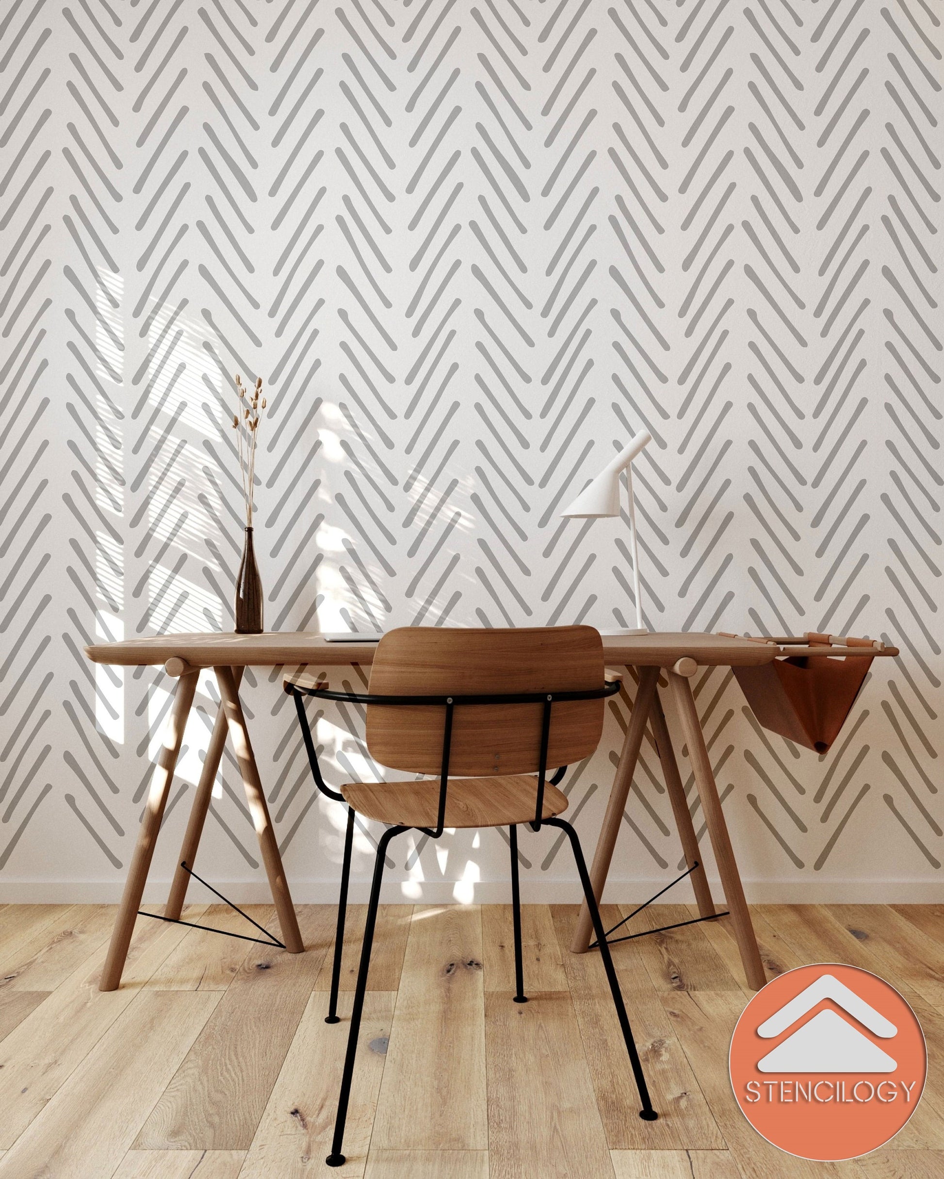 VOLGA - XL Wall Stencil - Herringbone Hand Drawn - View 5 | Stencilogy