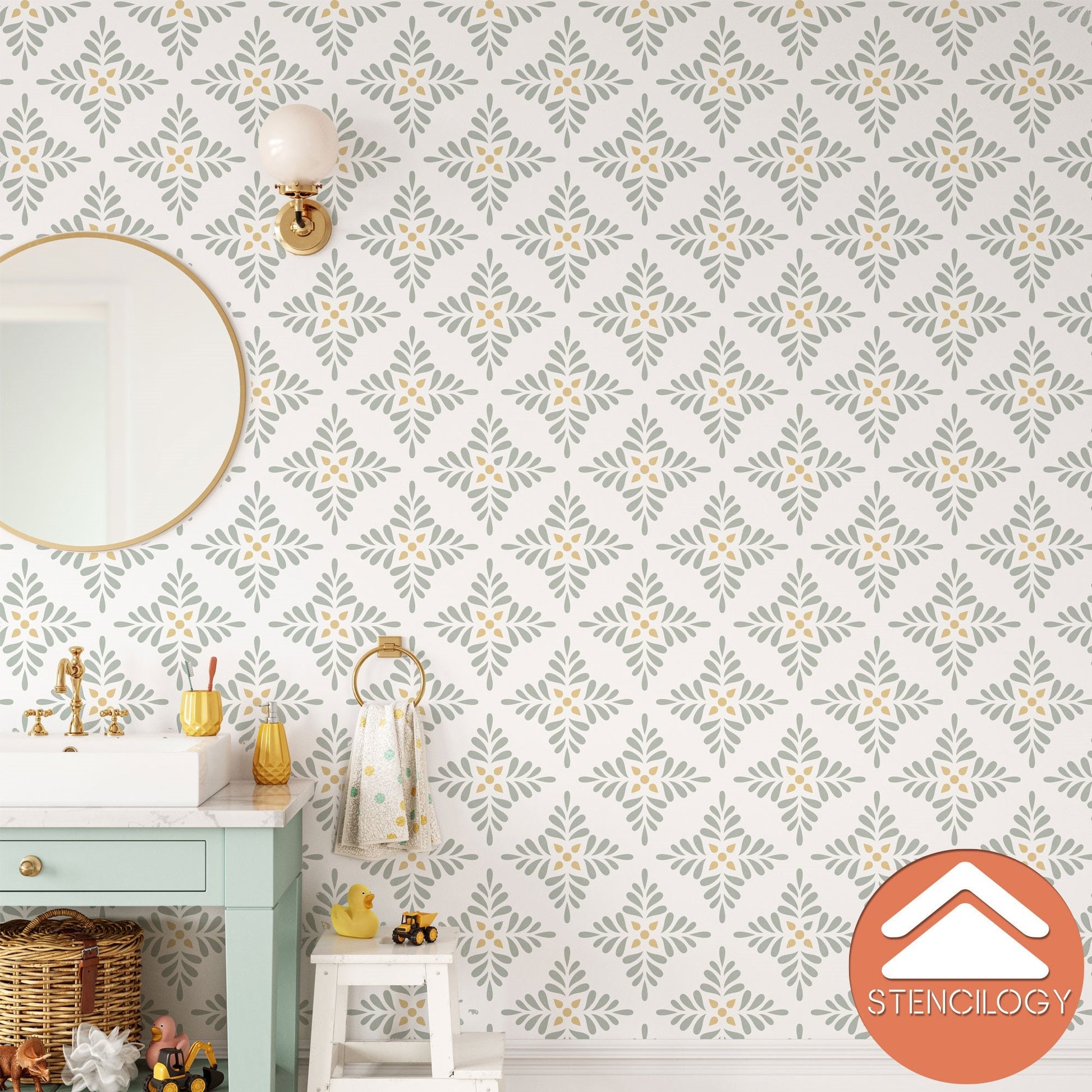 PECHORA - Large Floral Wall Stencil Pattern - View 3 | Stencilogy