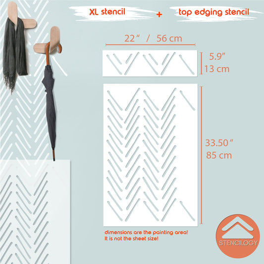 VOLGA - XL Wall Stencil - Herringbone Hand Drawn / Large Allover Wall Stencils for Painting / Stencils For Walls / Minimal Stencil Pattern