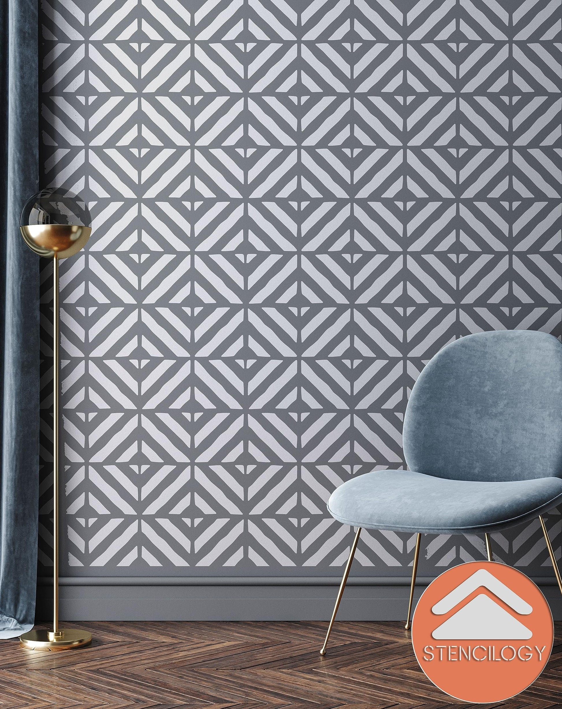 SAMARA- XL Wall Stencil, Modern Stencil, Large Allover Wall Stencils for Painting, Large Ethnic G... - View 5 | Stencilogy