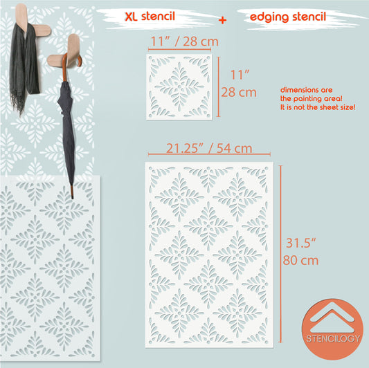 PECHORA - Large Floral Wall Stencil Pattern / Wall Stencils for Painting / Stencils For Walls / Flower Leaf Stencils / Damask WALL STENCIL