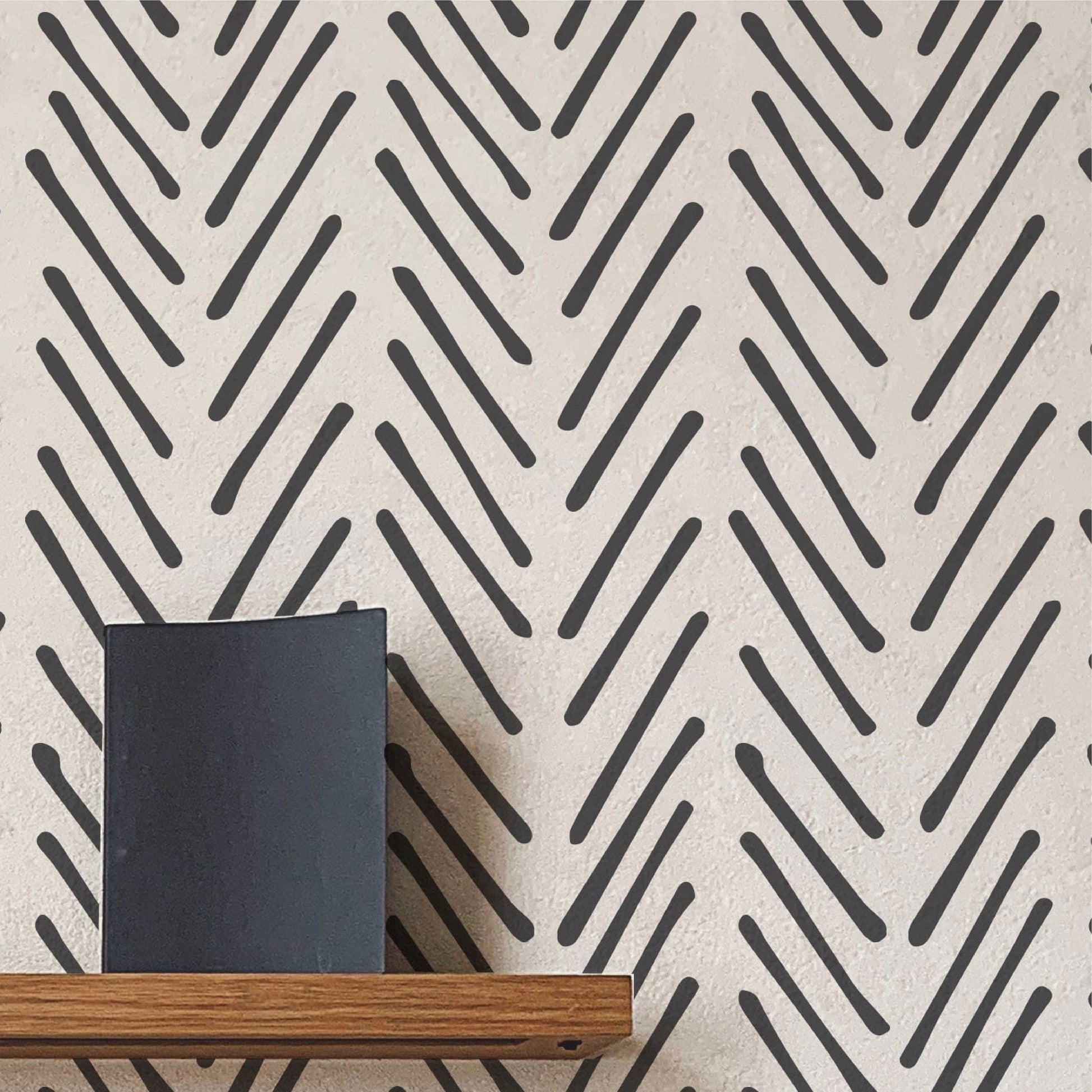 VOLGA - XL Wall Stencil - Herringbone Hand Drawn | Stencilogy