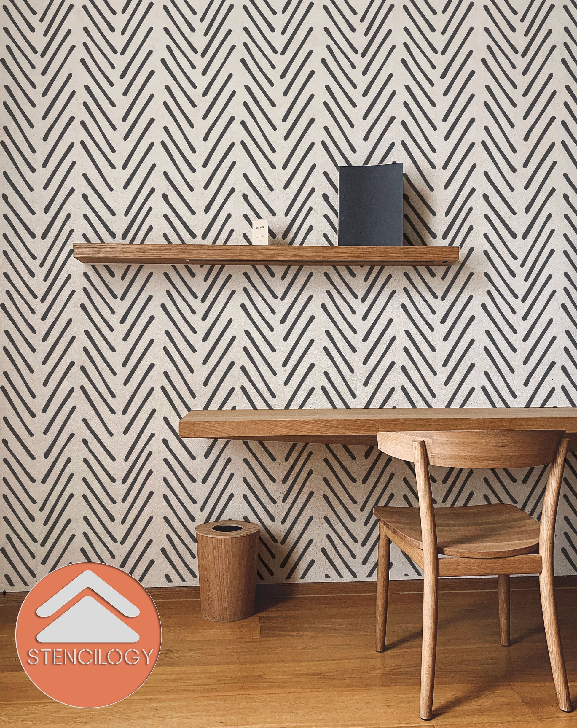 VOLGA - XL Wall Stencil - Herringbone Hand Drawn - View 3 | Stencilogy