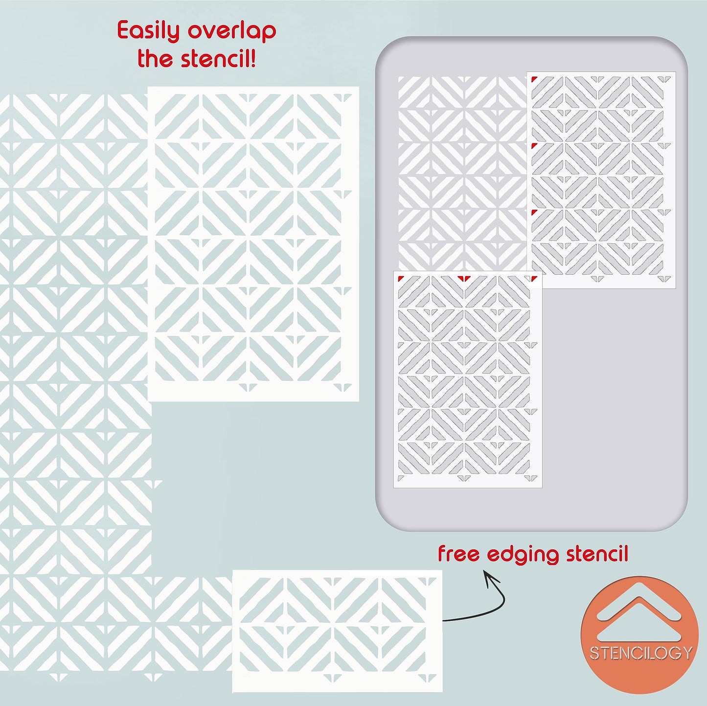 SAMARA- XL Wall Stencil, Modern Stencil, Large Allover Wall Stencils for Painting, Large Ethnic G... - View 4 | Stencilogy