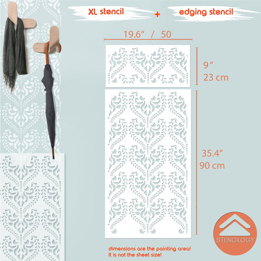 MAAS - Damask Stencil / Large Floral Wall Stencil / Large Wall Stencils for Painting / Stencils For Walls / Vintage Stencils / WALL STENCIL