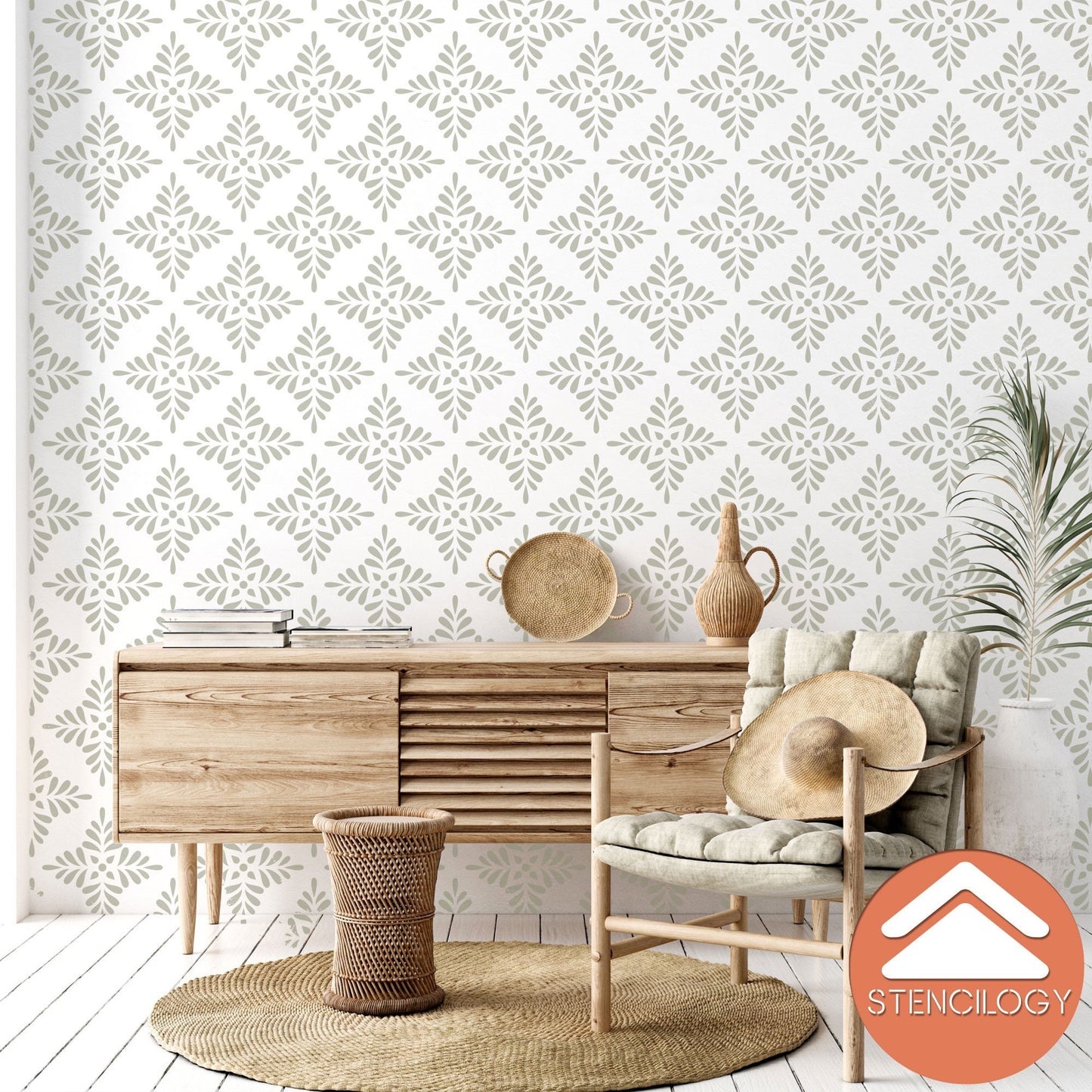 PECHORA - Large Floral Wall Stencil Pattern / Wall Stencils for Painting / Stencils For Walls / Flower Leaf Stencils / Damask WALL STENCIL