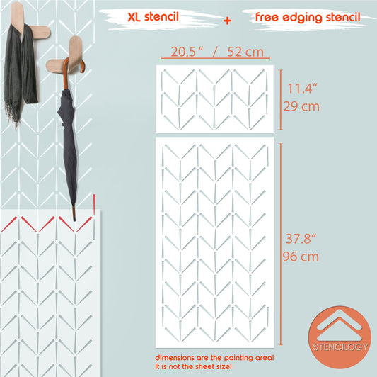 SEN - XL Wall Stencil Herringbone Boho/ Large Allover Wall Stencils for Painting / Stencils For Walls / Chevron Wall Stencil Pattern